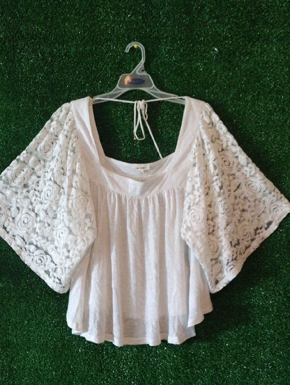 In Loom White Lace-Sleeve Peasant Top - Women